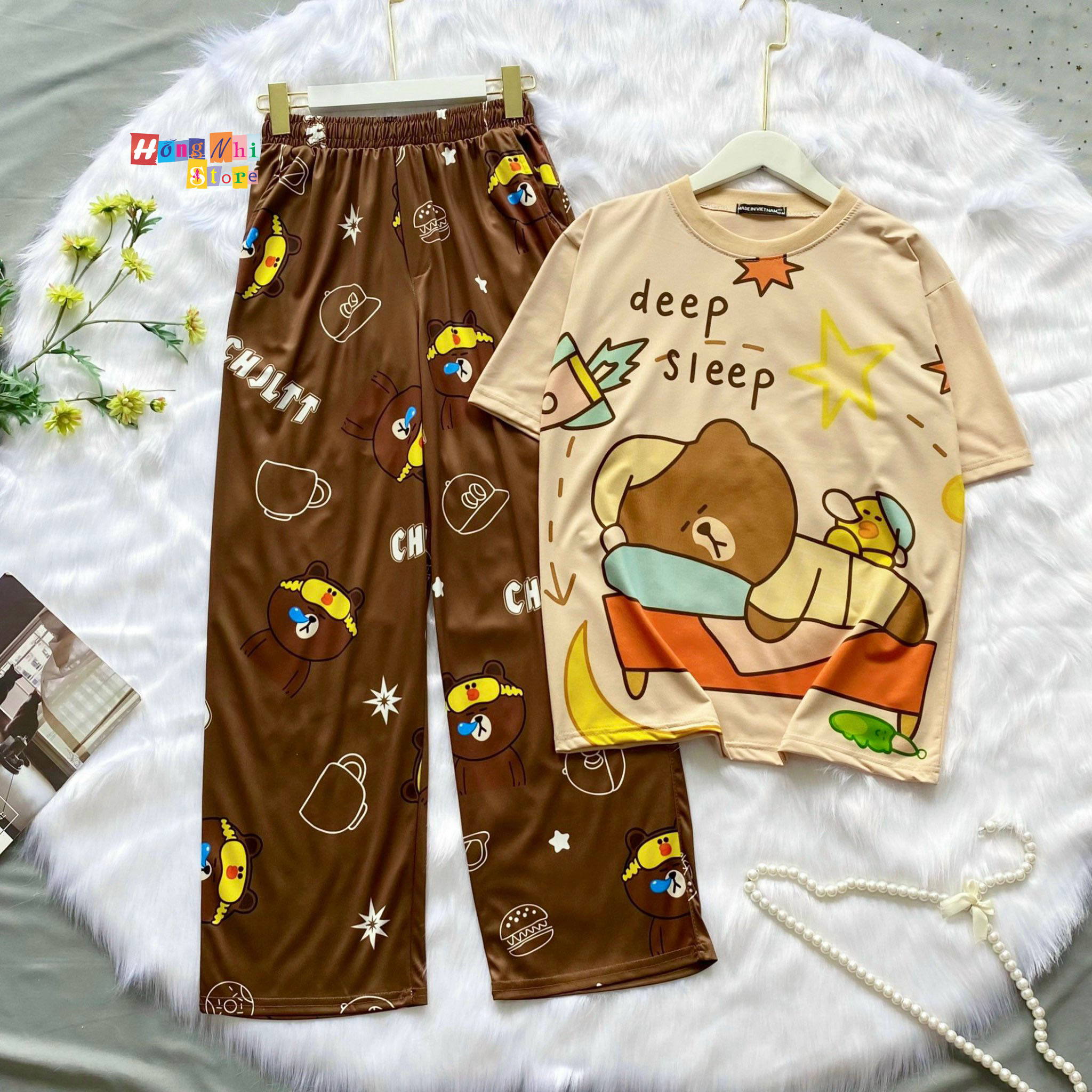 Quần Hoạt Hình Dài Gấu Nâu Ngủ Ống Rộng Cartoon Pant V2 Oversize Ulzzang Unisex - MM