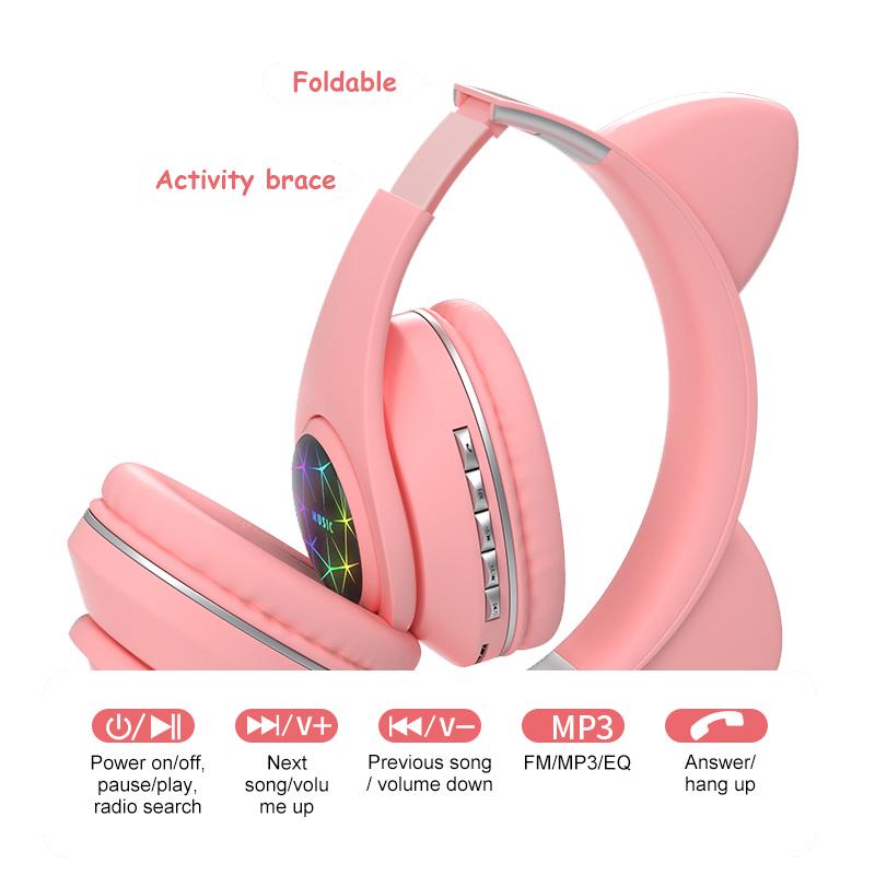 Đôi Tai Mèo Tai Nghe Nhét Tai Không Dây Tai Nghe Nhạc Stereo Xanh Dương-Răng Tai Nghe Có Mic Trẻ Con Gái Fone Game Thủ Tai Nghe Kid Quà Tặng