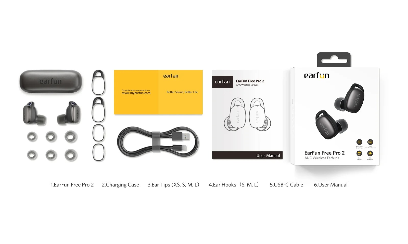 Tai nghe True Wireless EarFun Free Pro 2 - Chống ồn chủ động siêu nhỏ, QuietSmart 2.0 40db, Xuyên âm, Bluetooth 5.2, Độ trễ thấp 80ms, sạc Type-C, Pin 30 giờ, Chống nước IPX5, Sạc không dây Qi - Hàng chính hãng