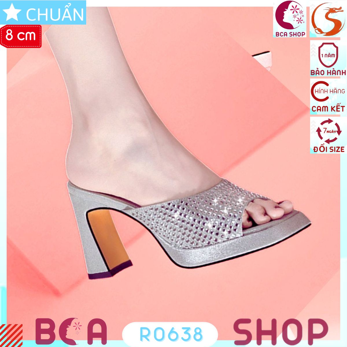 Sục nữ cao gót 8 phân RO638 ROSATA tại BCASHOP thiết kế quai ngang bản to đính hạt lấp lánh, siêu sang, tôn dáng, tôn da