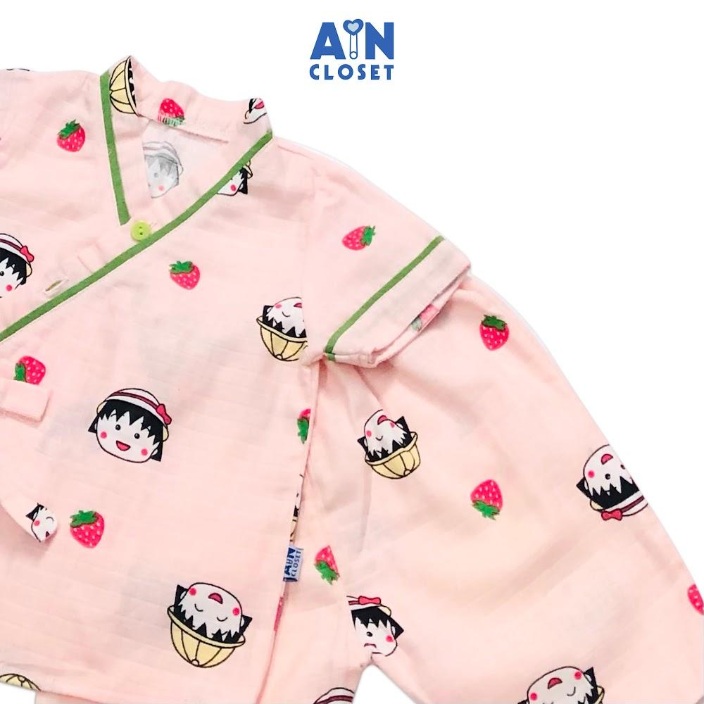 Bộ quần áo lửng bé gái họa tiết Nhóc Maruko viền xanh hồng cam xô sợi tre - AICDBGFSXQAT - AIN Closet