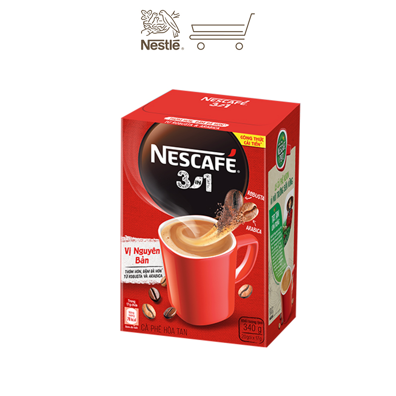 Cà phê hòa tan Nescafé 3in1 vị nguyên bản - công thức cải tiến (Hộp 20 gói)