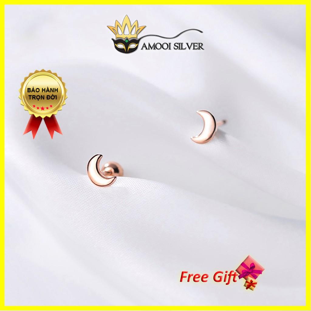 Bông tai bạc S925 mặt trăng chui vặn - Amooi Silver AB164