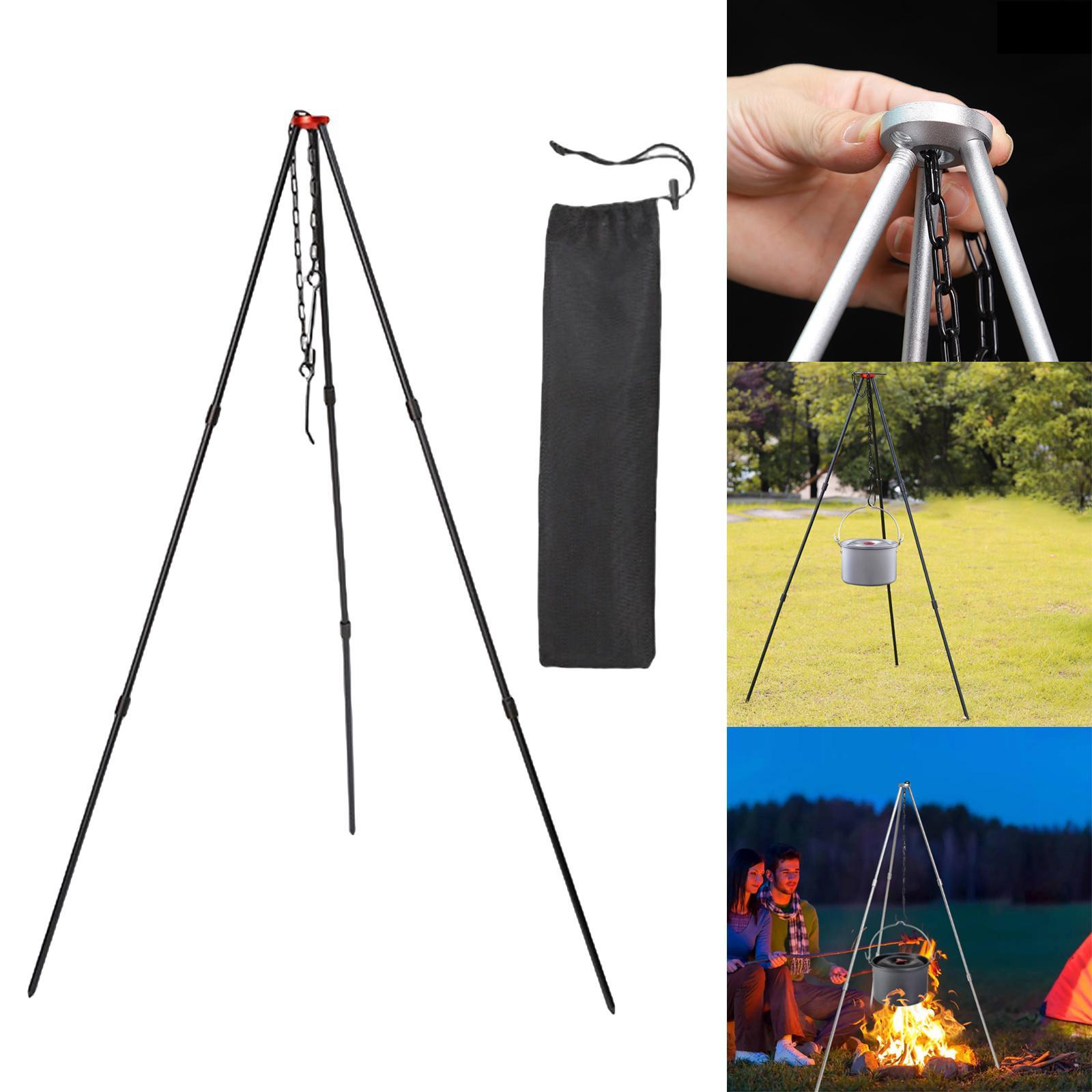 Camping Tripod Campfire Cooking Mini Adjustable Grill Tripod Cooker Campfire Grill Stand Tripod Grilling Set Cooking Tripod Hanger w/ Storage Bag