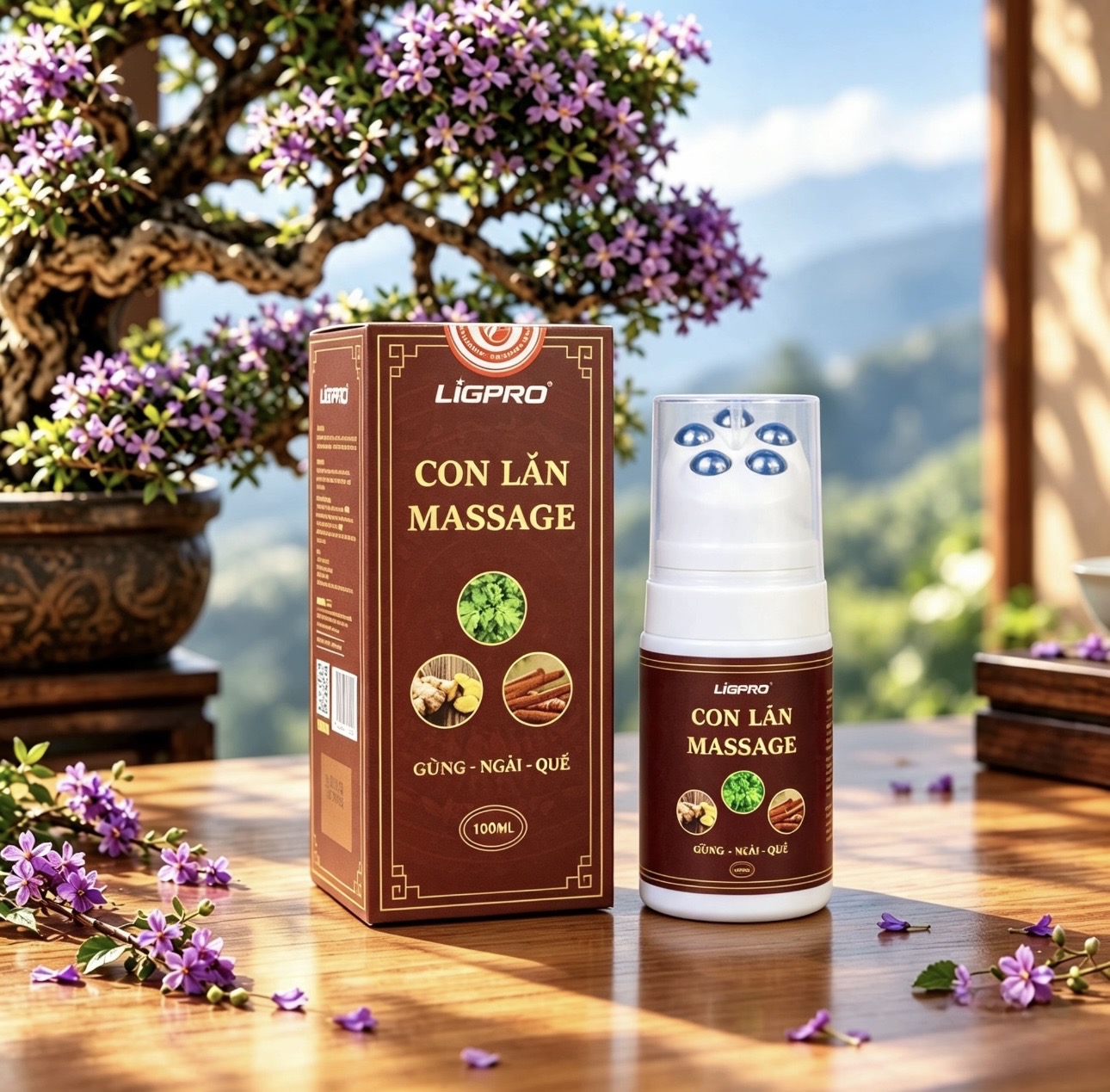 Con lăn massa gừng ngải quế, ligpro, chai 100ml ,đau nhức mỏi
