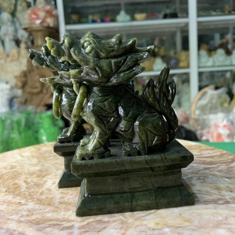 Cặp Tỳ Hưu Chiêu Tài Lộc Đá Ngọc Ấn Độ - cao 11cm