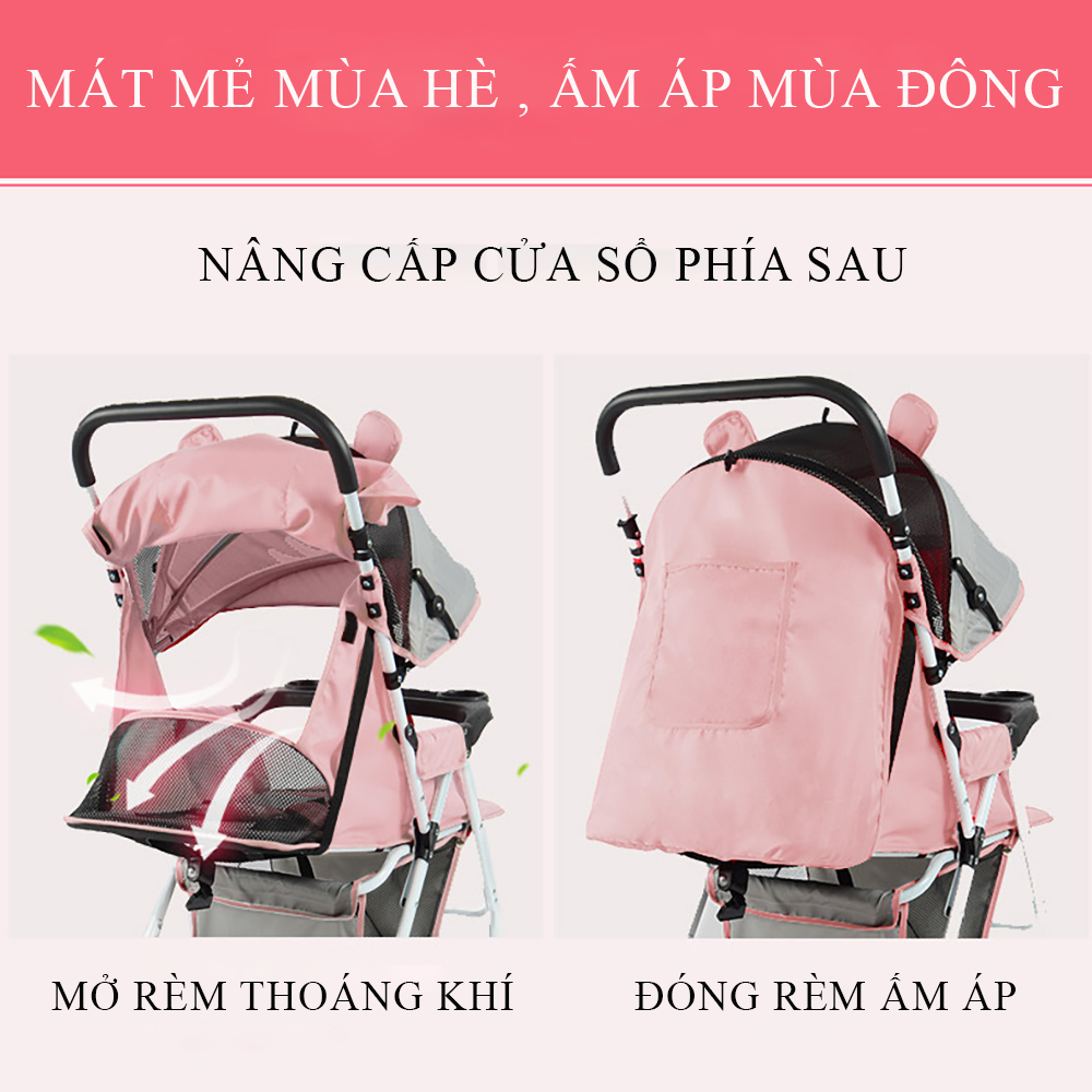 Xe nôi cho bé phiên bản cao cấp, xe đẩy cho bé 2 chiều 3 tư thế, có đệm lưới thoáng mát, thiết kế tiện lợi gấp gọn dễ dàng