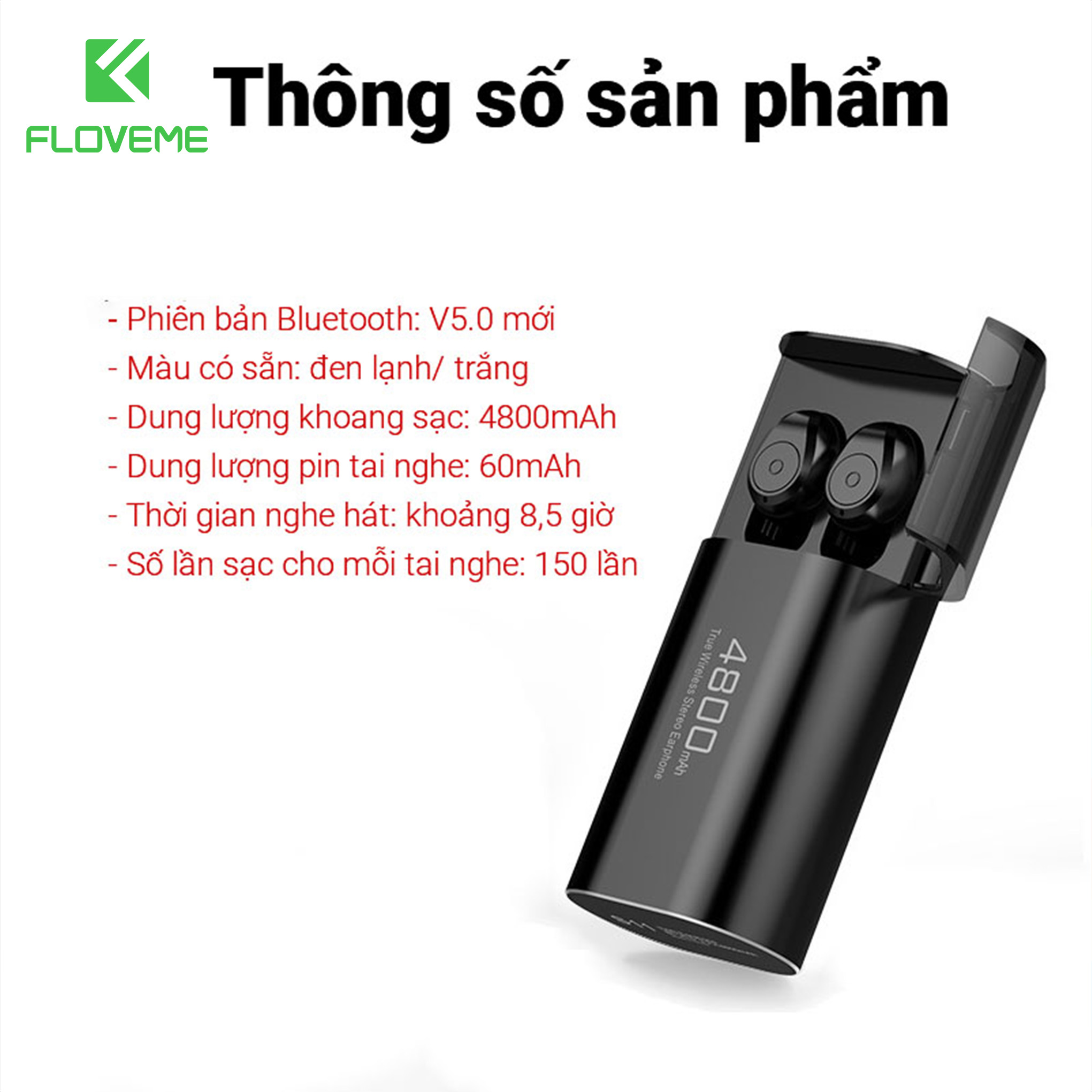 Tai nghe bluetooth FLOVEME S11 – Âm thanh HIFI chất lượng sống động – Kiêm sạc dự phòng với pin khủng 4800mAh sử dụng liên tục tới 7h - Kiểu dáng sang trọng - Hàng Chính Hãng