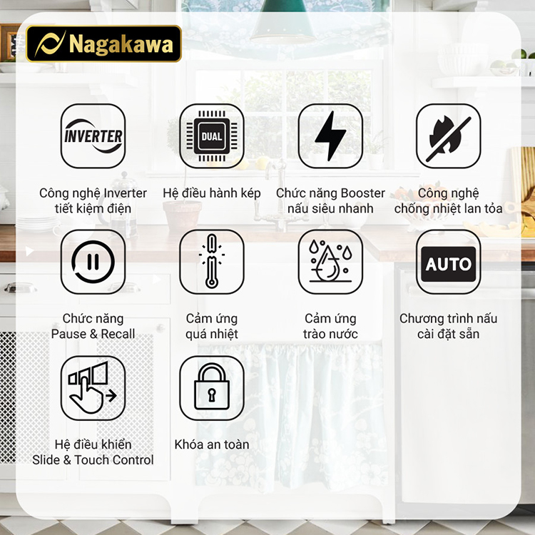 Bếp Đôi Điện Từ Inverter Nagakawa NAG1214M - Hàng Chính Hãng