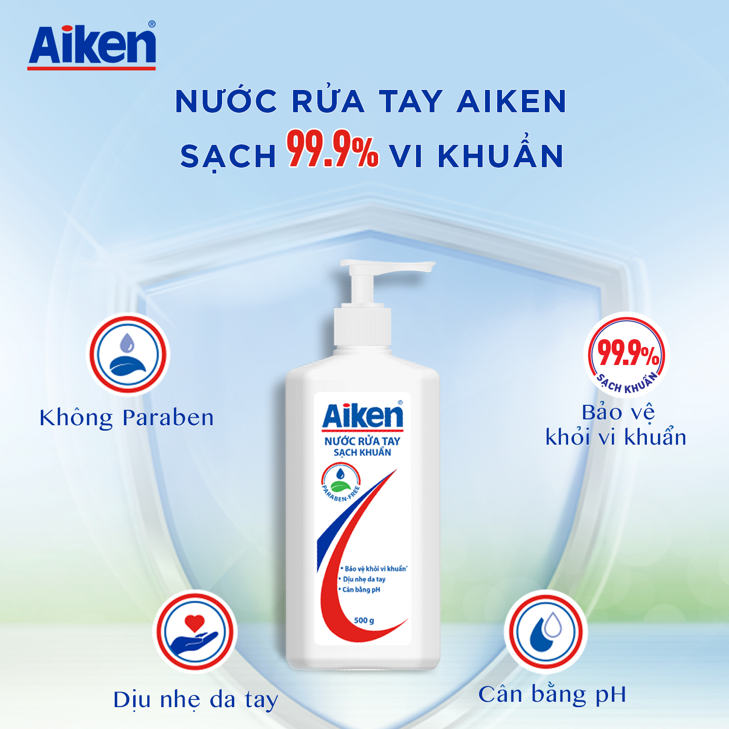 Aiken Nước rửa tay Sạch khuẩn 500g