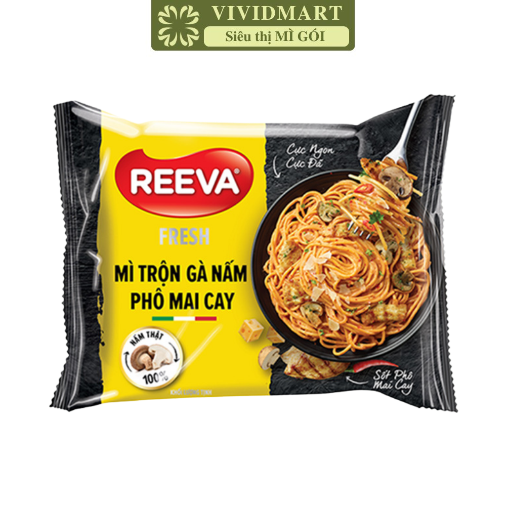 UNIBEN - Mì trộn Reeva Fresh hương vị Gà nấm phô mai cay (có gói nấm thật), Mì trộn ăn liền Reeva (85g/gói)