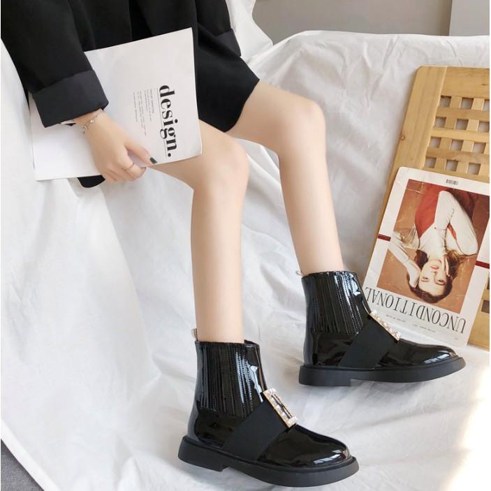 GIÀY CAO CỔ BỐT BOOTS DA BÓNG KHUY VUÔNG SULLI