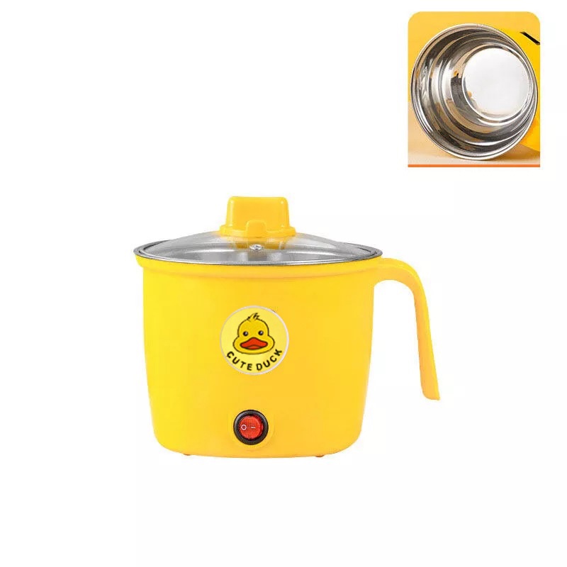 Nồi Lẩu Điện Mini Đa Năng Có Khay Hấp Chính hãng/Hàng nhập khẩu Electric Cooking Pot Model Vịt Vàng Duck Cute - Nồi cơm điện, nồi nấu siêu tốc