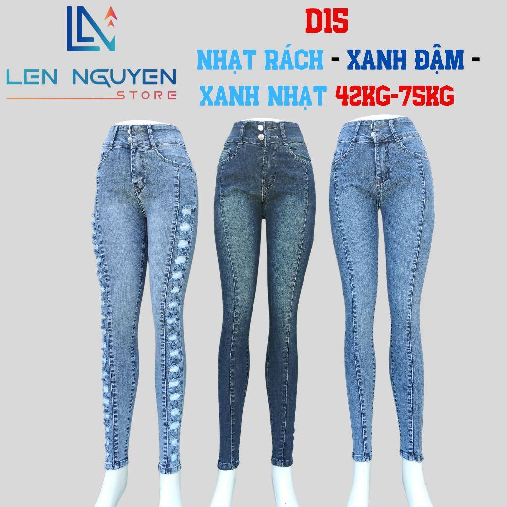 D15_Quần jean nữ, dài, lưng cao, quần bò nữ dáng ôm, quần rin nữ có big size, cho 42kg đến 75kg,LEN NGUYEN STORE - Xanh Đậm