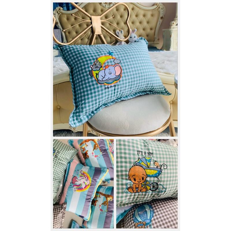 Gối cotton thêu hình ngộ nghĩnh kèm ruột 30x50cm
