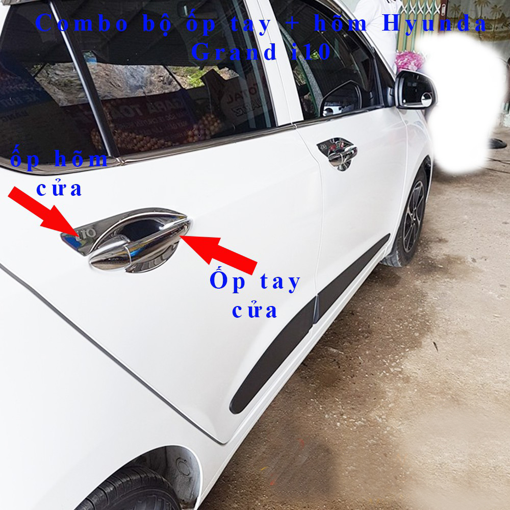 Ốp tay nắm, hõm cửa xe Hyundai Grand i10 đời 2021- 2023 mạ Crom sang trọng