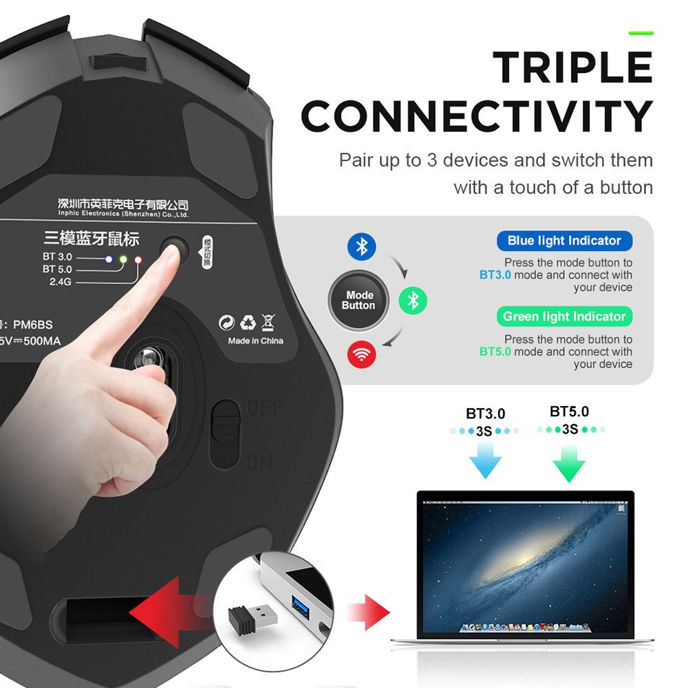 Không Dây 2.4 GHz Công Thái Chuột 1600 DPI USB Thu Quang Bluetooth-Tương Thích 3.0 4.0 5.0 Máy Tính Chơi Game Tắt Tiếng chuột