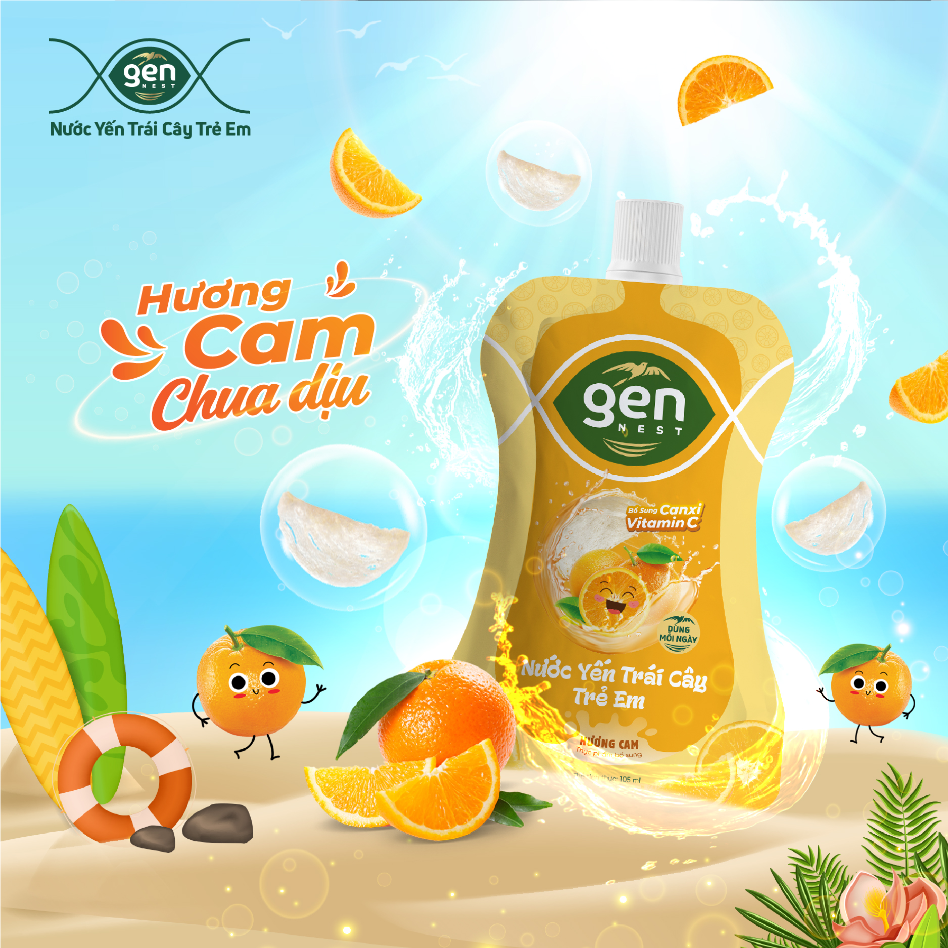 Nước Yến Sào Trẻ Em gen NEST vị trái cây (1 túi x 105ml)