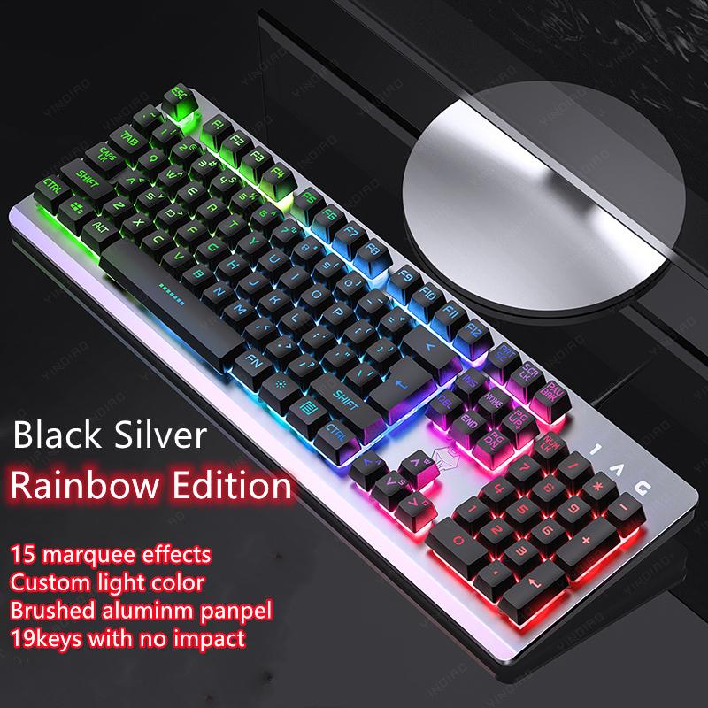 Bàn Phím Cảm Giác Cơ Học 104 Phím Có Dây USB Điều Khiển Giọng Nói RGB Màu Sắc Rực Rỡ Nền Kim Loại Bảng Điều Khiển Bàn Phím Cho Máy Tính Laptop Game Thủ