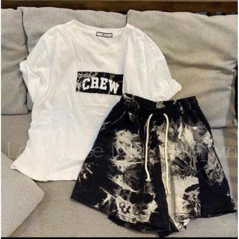 Bộ Áo Quần Cộc Loang CREW Set Áo Phông Quần Đùi