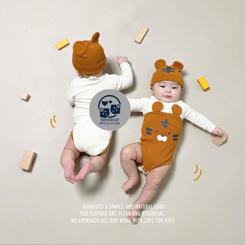 Bodychip dài tay cho bé trai, bé gái kèm mũ, body đùi bodysuit cho bé mẫu quần áo sơ sinh cho bé 0-12M