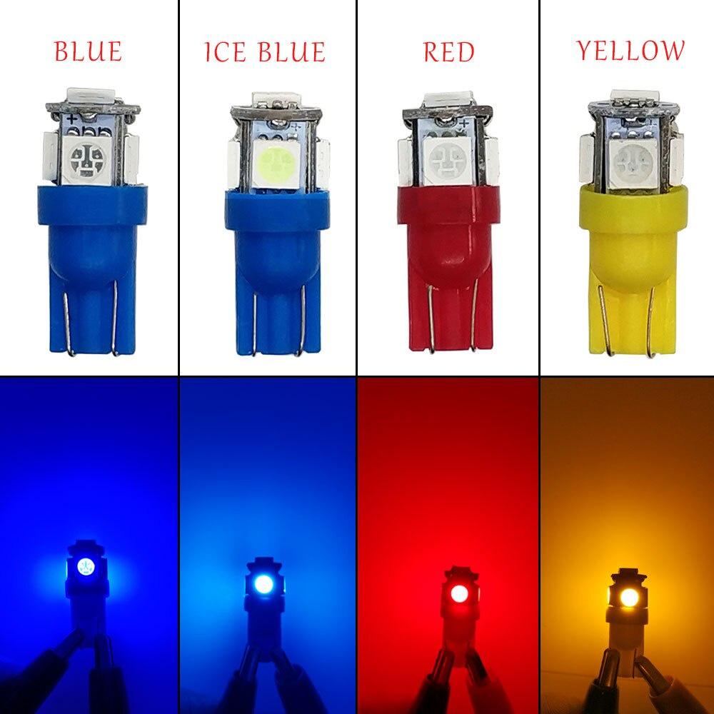 NEW 1PC T10 LED W5W 5050 5SMD Led Car Interior Light License Plate Bulb Turn Lamps 5w5 t10 White Red Yellow Green Pink Blue 12V