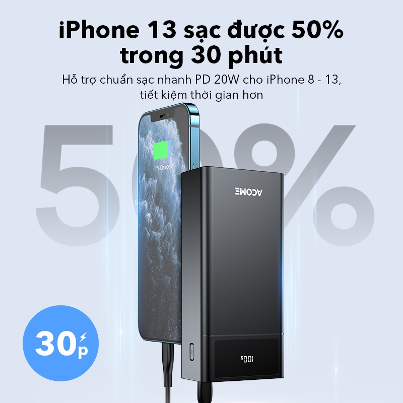 Pin Sạc Dự Phòng ACOME AP401 Dung Lượng Lớn 40000mAh Sạc Nhanh Nhiều Thiết Bị - Hàng Chính Hãng