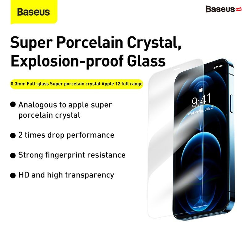 Kính cường lực dùng cho các dòng iPhone 12 Baseus 0.3mm Full-glass Super porcelain crystal Tempered Glass Film For iP 12 - hàng chính hãng