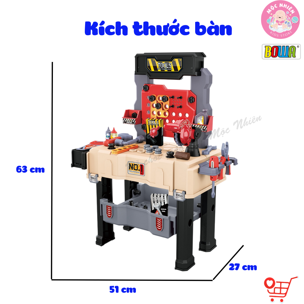 Bộ đồ chơi nhập vai kỹ sư BOWA 8035A - Bàn công cụ 65 chi tiết Mobile Tool Table - Dành cho bé từ 3 tuổi