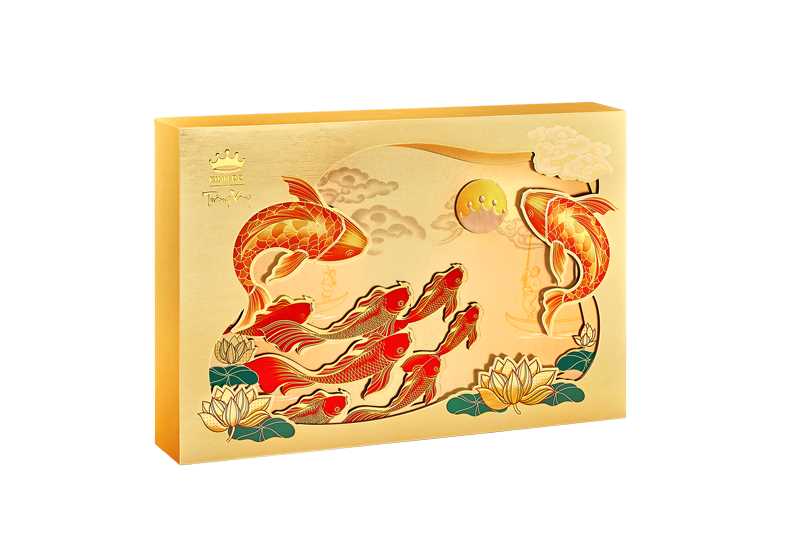 [DÒNG CAO CẤP - HỘP 4 BÁNH X160G] Bánh Trung Thu Kinh Đô Trăng Vàng Hoàng Kim Vinh Hoa (Vàng) + Trà Ô long 50g - Mã bánhHKV