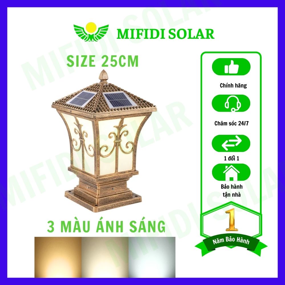 Đèn Năng Lượng Mặt Trời MIFIDI | Đèn Trụ Cổng Hình Tháp size 25cm 3 chế độ màu TC25-T