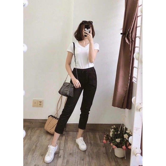 Quần baggy kaki thun nữ lưng thun Q040