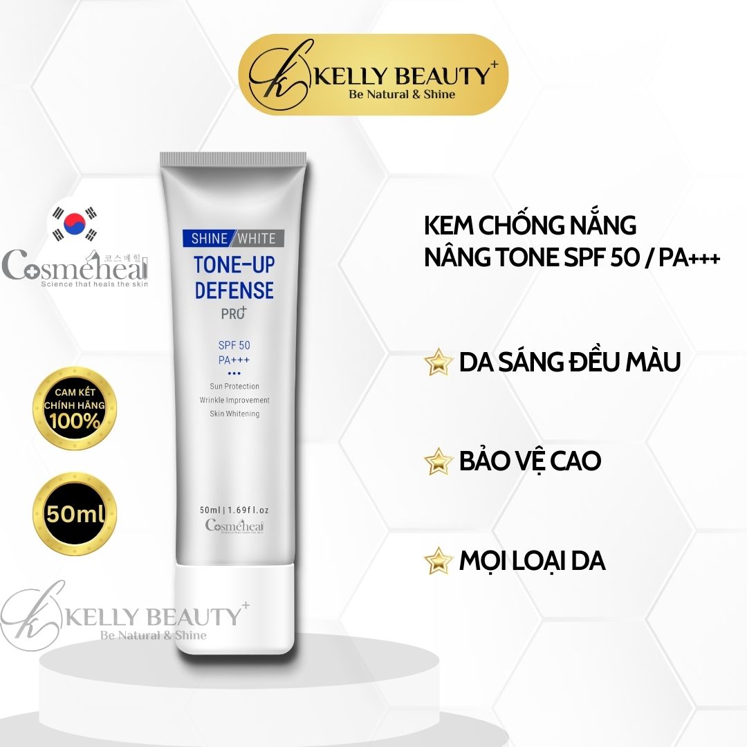 Cosmeheal ToneUp Defense Pro+ SPF 50, PA+++ - Kem Chống Nắng Nâng Tone, Dưỡng Trắng, Bảo Vệ Da | Kelly Beauty