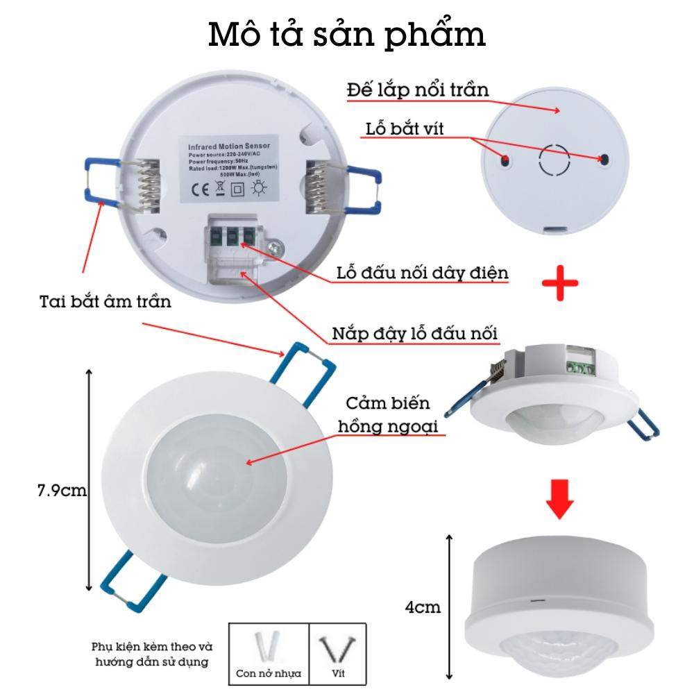 Công Tắc Cảm Biến Chuyển Động Hồng Ngoại Thân Nhiệt Âm Trần Thông Minh MS680