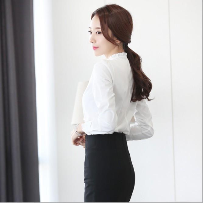 Áo sơ mi nữ thiết kế cổ trụ cột dây nữ tính SM26