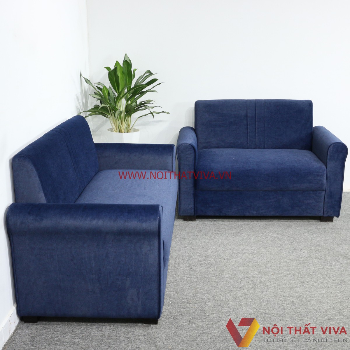 Bộ Sofa Góc Bọc Nhung Màu Xanh Dương Đẹp Hiện Đại Giá Rẻ