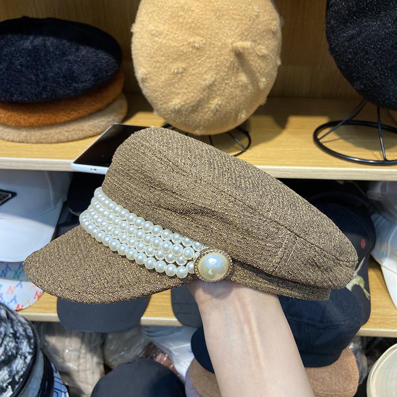 202108-m-tonbu27 Mới Thu Mùa Xuân Dây Đính Ngọc Trai Nút Nữ Giải Trí Bát Giác Nón Nữ Tấm Che Nắp