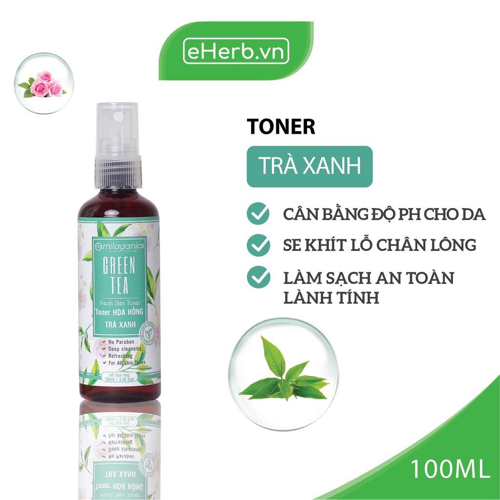 Toner Trà Xanh Cân Bằng Độ PH, Se Khít Lỗ Chân Lông &amp; Phục Hồi Da Từ Chiết Xuất Trà Xanh MILAGANICS 100ml (Chai)