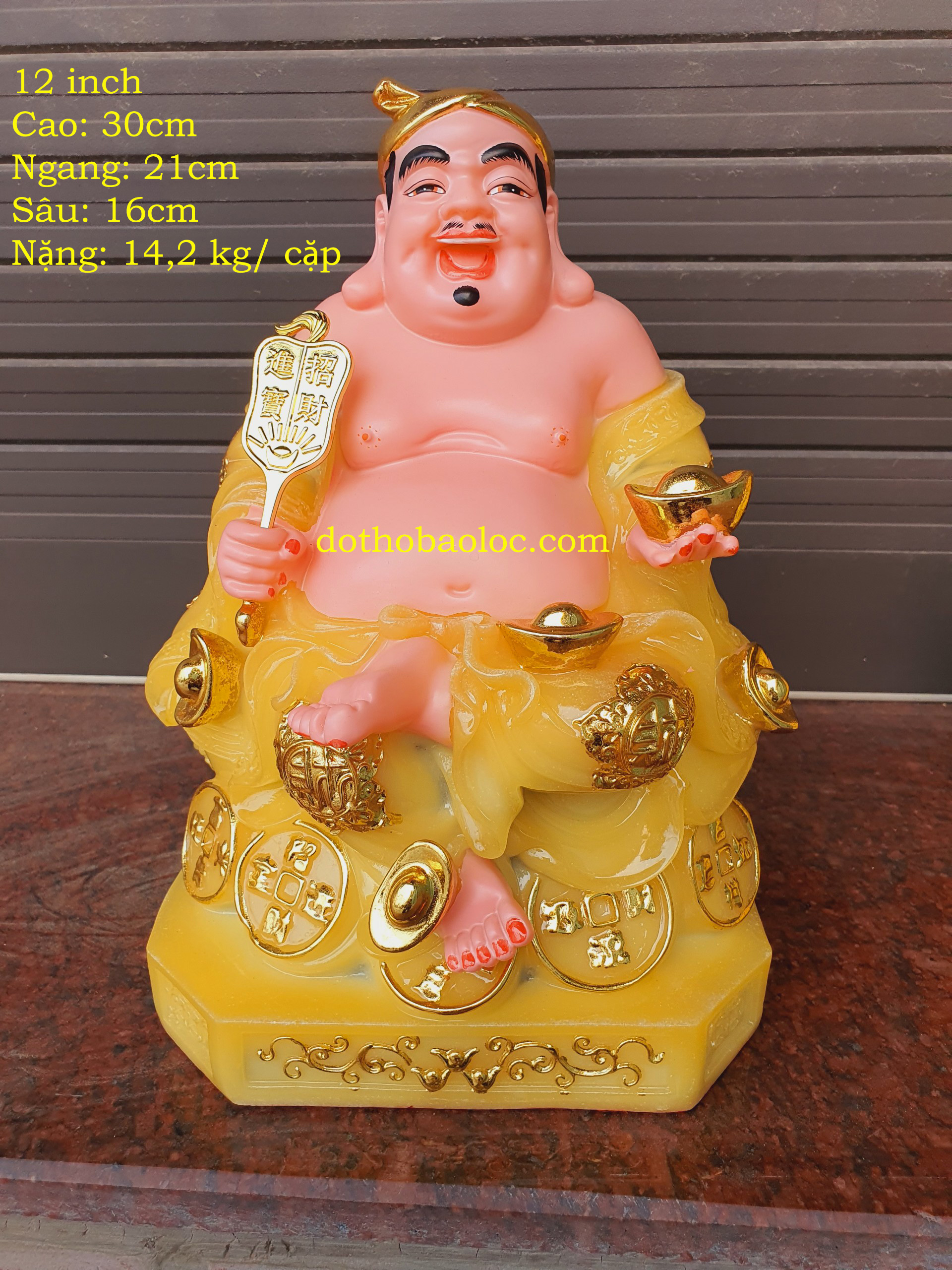 Tượng Thần Tài Thổ Địa bằng đá cao cấp nhập khẩu màu vàng cao 30cm
