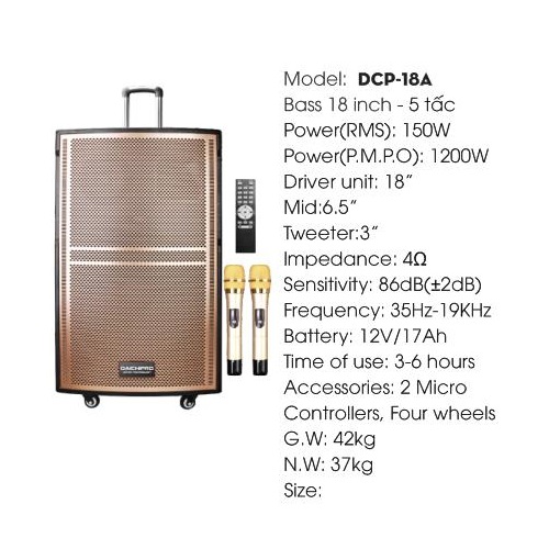 Loa Kéo Di Động Karaoke Bass 50 Daichipro DCP-18A 5 Tấc - Chính Hãng