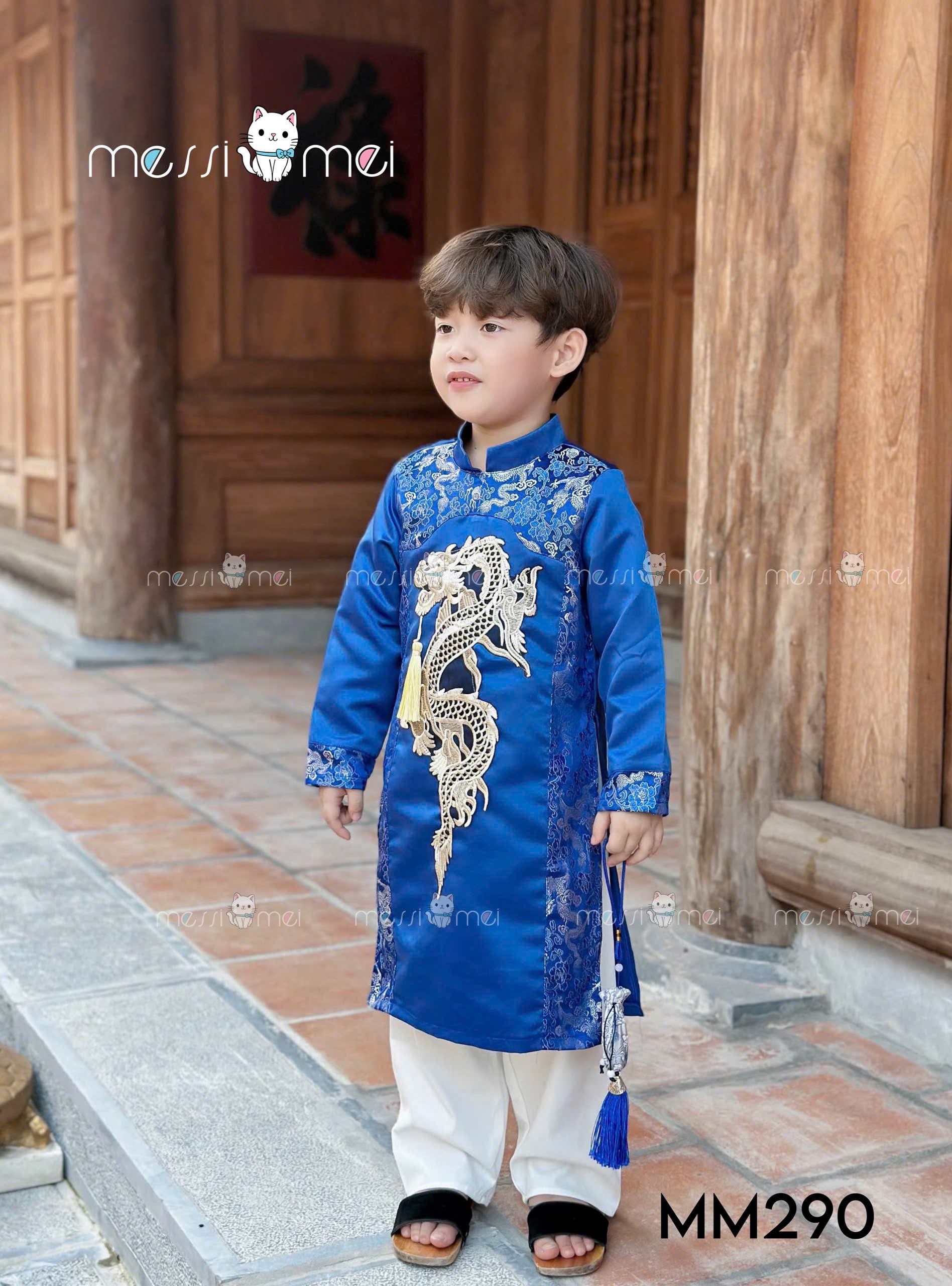 Bộ áo dài cho bé trai mẫu Thanh Long diện lễ tết noel giáng sinh năm mới từ 8-40kg hàng thiết kế cao cấp