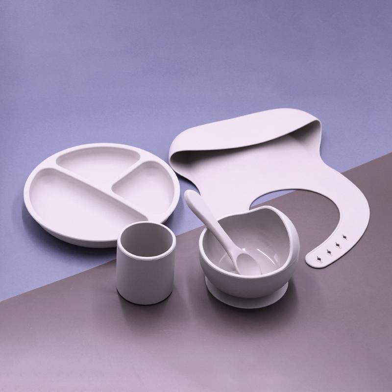 5 Cái/bộ Không Chứa BPA Silicone Cho Bé Bộ Đồ Ăn Yếm Chống Thấm Màu Đĩa Dùng Tiệc Hút Bộ Bát Và Thìa Cho Bé - 7, 7