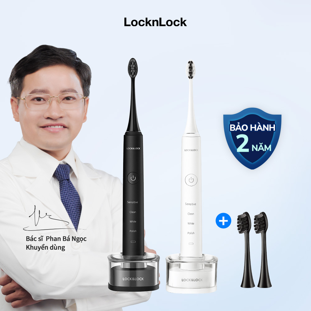 Bàn Chải Đánh Răng Điện LocknLock ENR346BLK - DC3.7V, Trọng Lượng 235g, Sạc Không Dây - Màu Đen