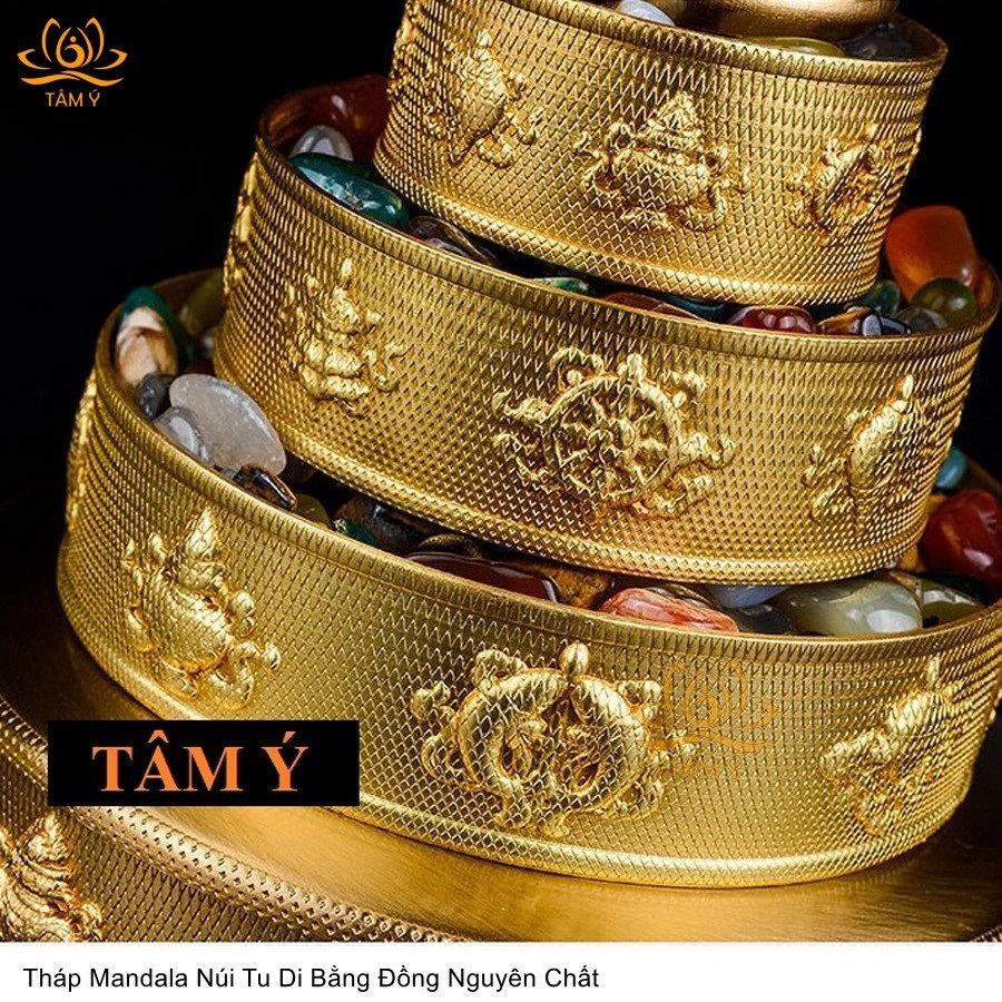 Tháp Mandala đồng nguyên chất MDL006 kim cương thừa, đồ thờ mật tông Tâm Ý