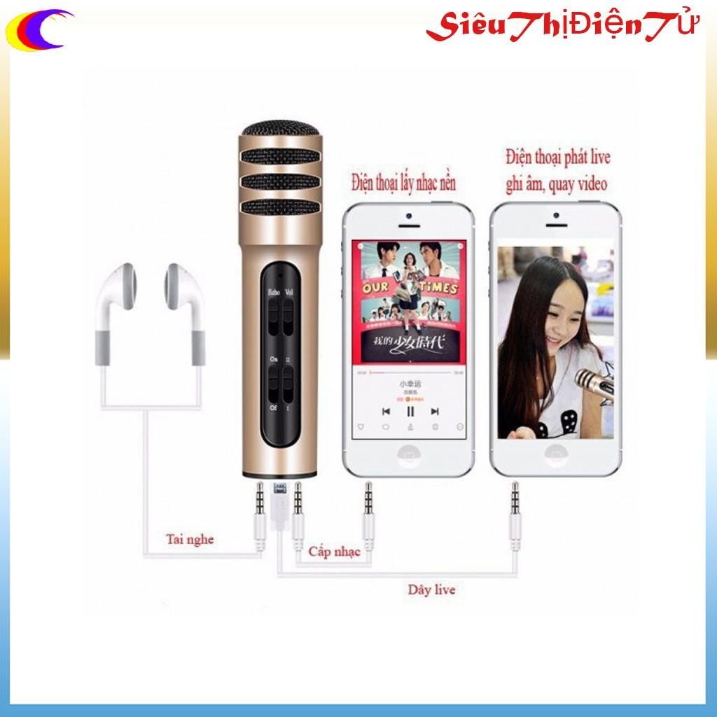 Micro C7 ( Loại 1, Đủ Phụ Kiện) , Thu Âm, Hát Karaoke, Livestream trên điện thoại 3 in 1 màu ngẫu nhiên