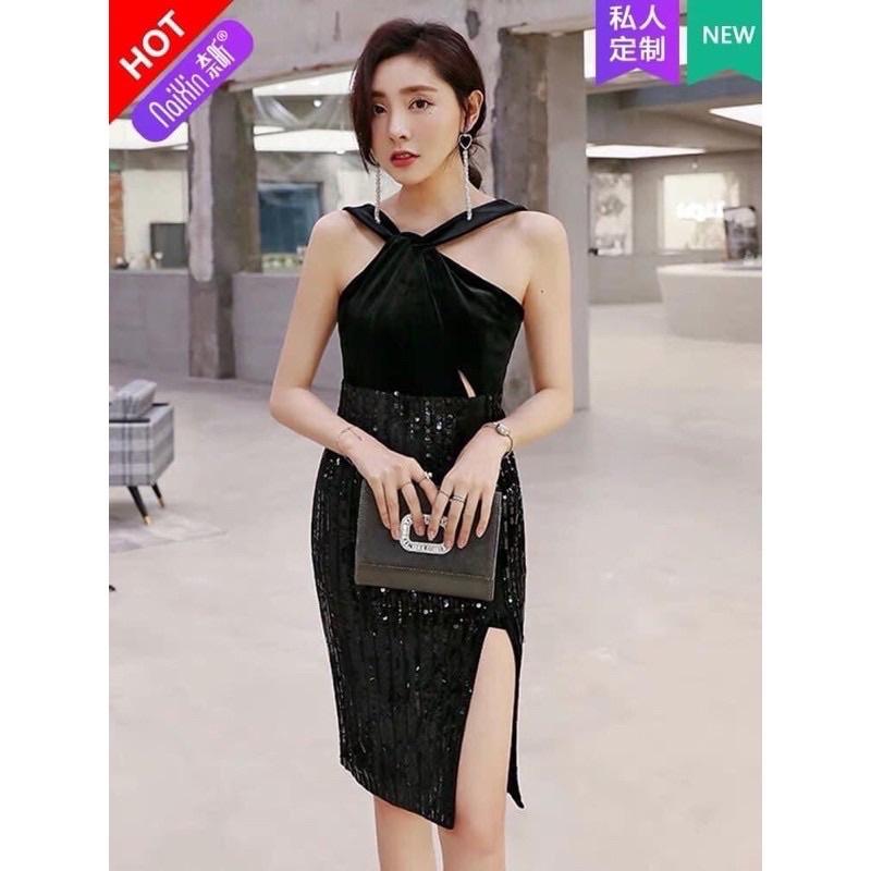 Váy nhung tay bồng hàng quảng châu