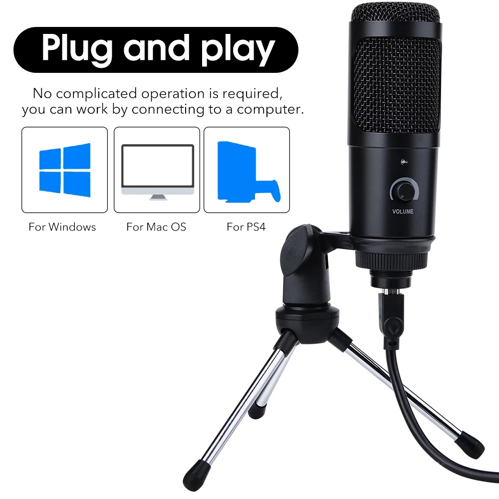 Micro Thu Âm Cao Cấp CV Cắm cổng USB, Độ Nhậy Cao, Chống ồn, Livestream, Hát Karaoke, quay video, ghi âm, Vlog, Chơi game, Học Online trò chuyện qua Zoom, MSN, SKYPE Tương thích máy tính để bàn, Laptop, MAC OS- Hàng chính hãng