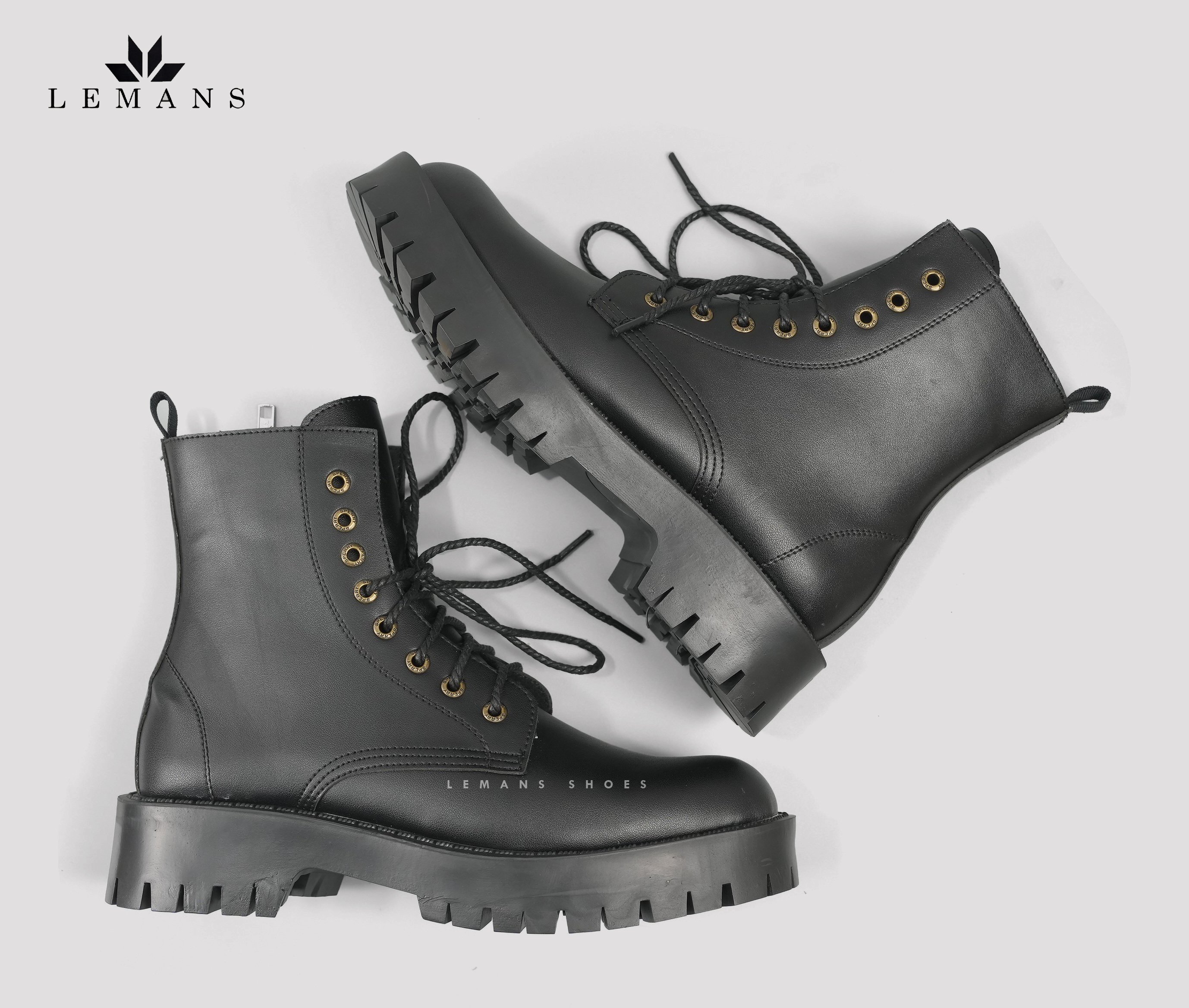 [CHUNKY COMBAT] Boots LEMANS nam - Da bò nguyên tấm - Đế Chunky cao su đúc nguyên khối - Bảo hành 12 tháng