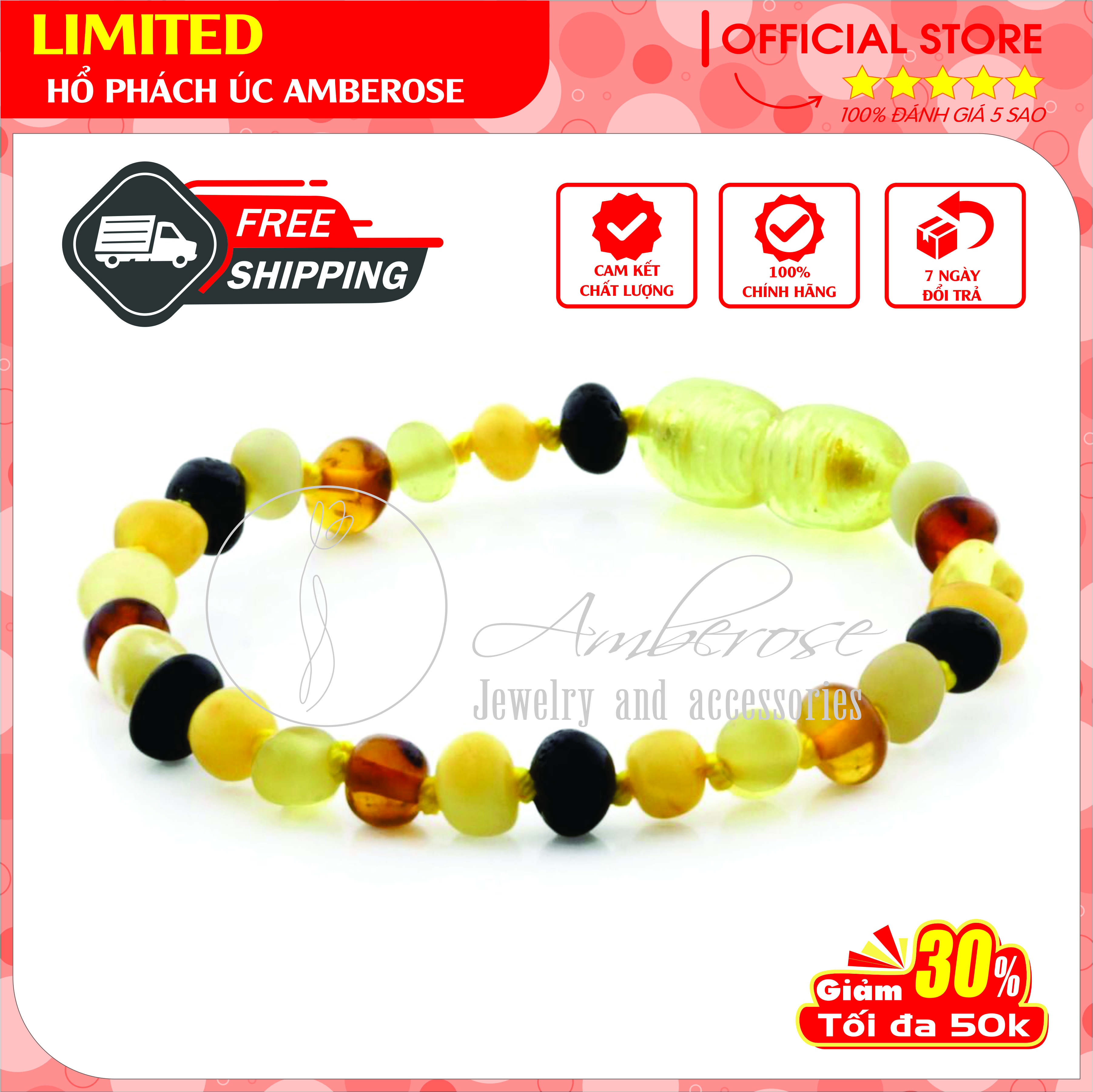 Bộ Vòng Hổ Phách Amber Úc Cho Bé 0 - 10 tuổi SABM4MDV