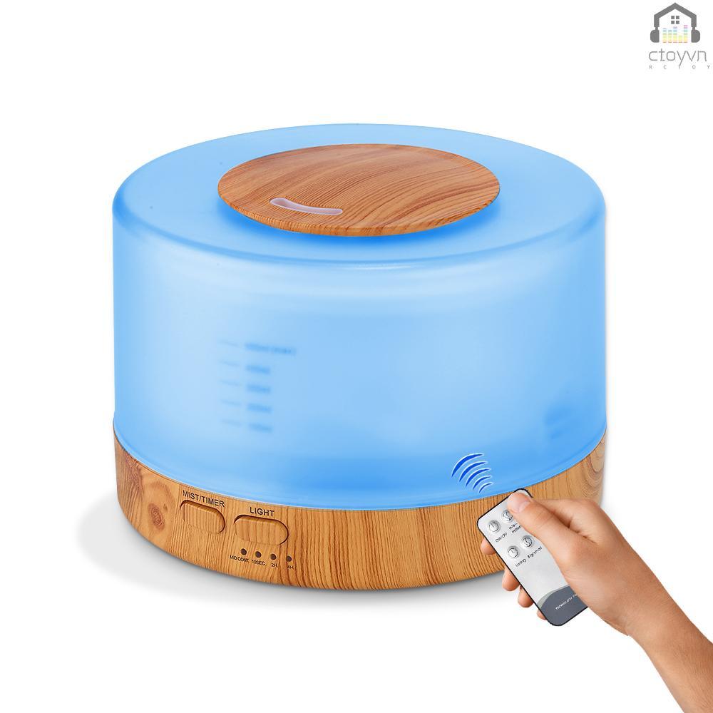 Máy khuếch tán tinh dầu tạo độ ẩm không khí có đèn LED 7 màu điều khiển 3 chế độ điều khiển từ xa 500ml